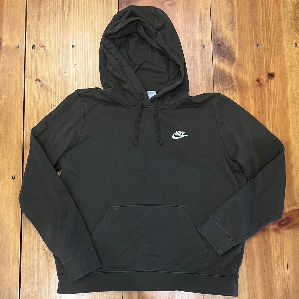 Nike Sportswear‎ Club Fleece Hoodie Olive Green White Logo Pullover Large A10